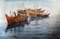Shaima umer, Fishing Boats Gwadar Port II, 14 x 21 Inch, Water Color on Paper,  Seascape Painting, AC-SHA-021